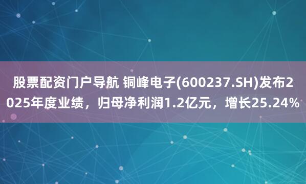 股票配资门户导航 铜峰电子(600237.SH)发布2025年度业绩，归母净利润1.2亿元，增长25.24%